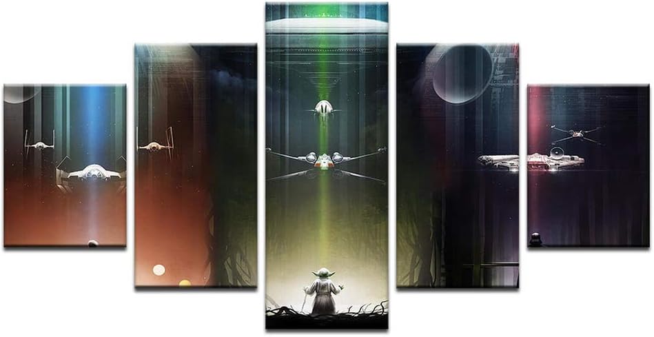 WLHWLH 5 Panel Modular Abstract Pictures Canvas HD Prints Poster Home Decor Star Wars Moive Paintings for Living Room Wall Art Frame Framed