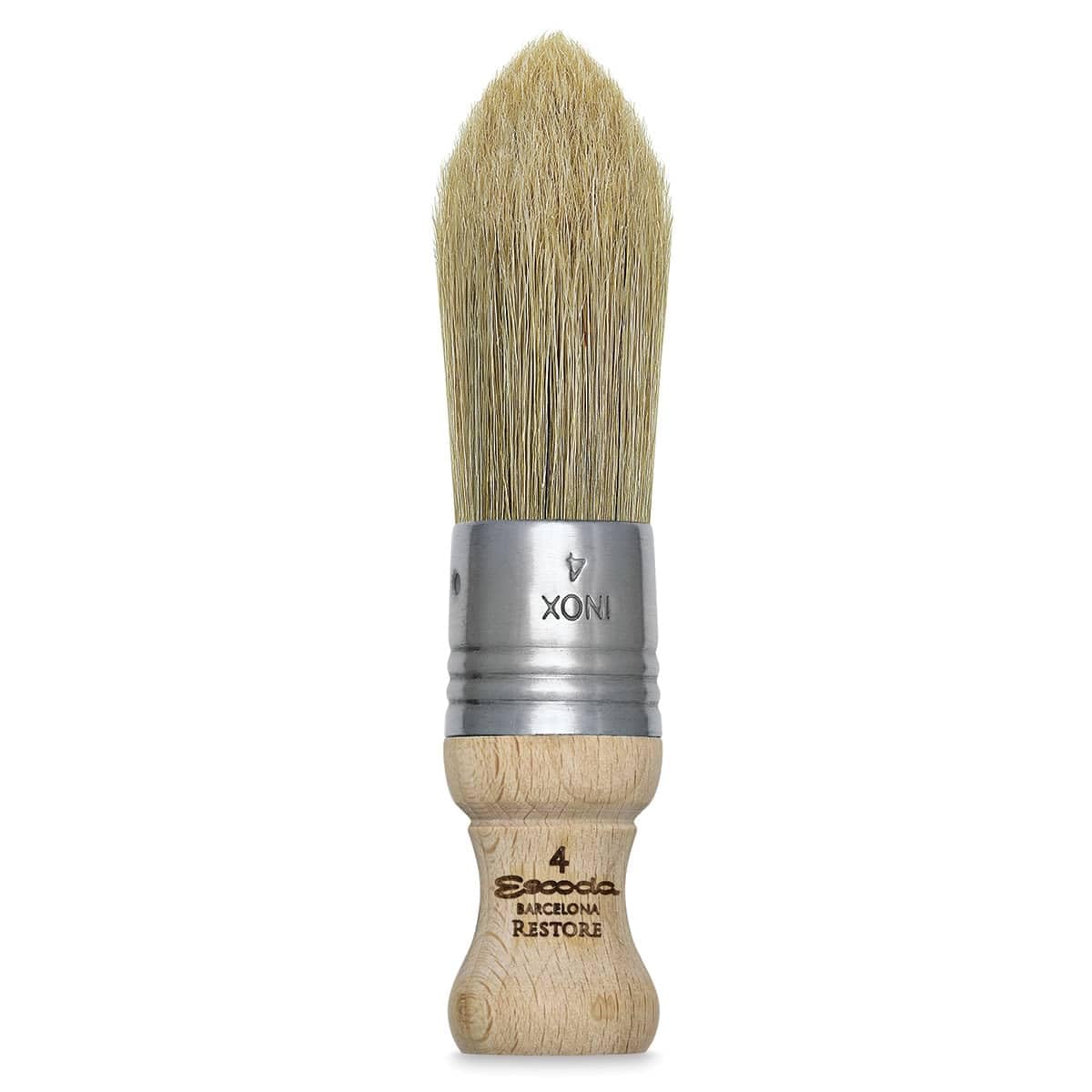 Global Art Materials Natural Bristle Pointed Restore Premium Stubby Oval Brush, 4/Medium