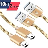 Mini USB Cable 10ft,Long Mini-B Charger Cord for PS3 Controller,GoPro-HD HERO2,Hero 3+,HERO4 Camera Data Sync Charging, Dash Cam, SatNav, GPS Receiver, PDAs Braided