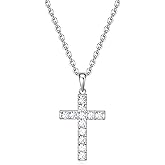 Birthstone Cross Necklace for Women,First Communion Gifts Easter Baptism Cross Jewelry Pendant Gifts