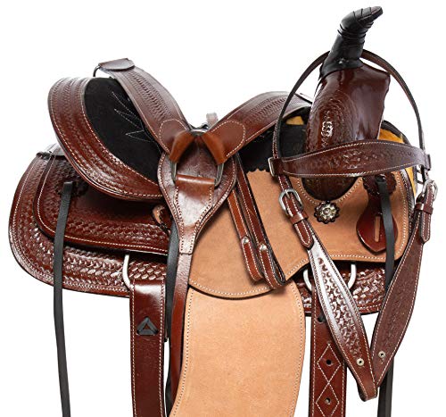 Acerugs Premium Western Tooled Leather Youth Children Ranch Roping Horse Pony Saddle TACK Set Package (13)