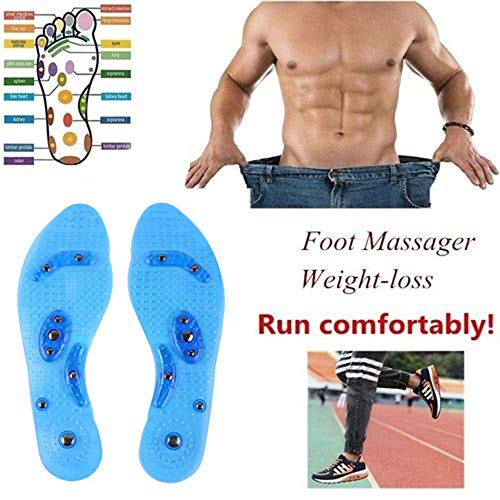 Massaging Insoles for Women Foot Pain Relief - Shoe Insoles Washable and Cutable for Men - Acupressure Magnetic Massage Foot Therapy Reflexology (Blue)