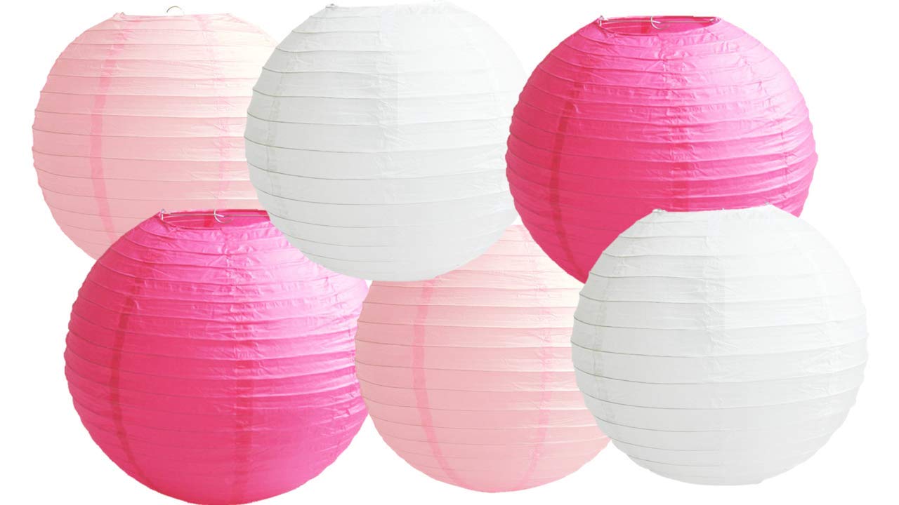 Paper Lanterns Mix Color Packs of 6 Round Paper Lanterns Lampshade Party Decorations (Pink Shade, 12" (30 Cm))