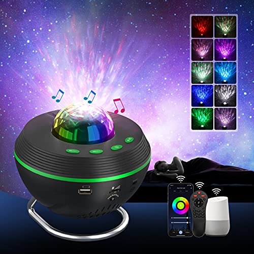 Proyector Estrellas, Tasmor Smart WiFi Alexa Proyector de Galaxia con Soporte, 10 Modos de Color Control Remoto con Temporizador, Altavoz de Música Bluetooth, Regalo de Fiesta Luz Nocturna