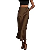 SHENHE Women's Satin Maxi Skirts High Waisted A Line Long Skirts Elegant Office Skirts