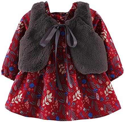 Newborn Baby Girl Fall Winter Clothes Set Dress+Waistcoat Retro Princess Outfits