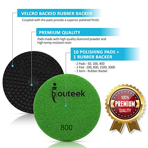 ibouteek Diamond Polishing Pads 4 inch Wet/Dry 10 Pads + Backer