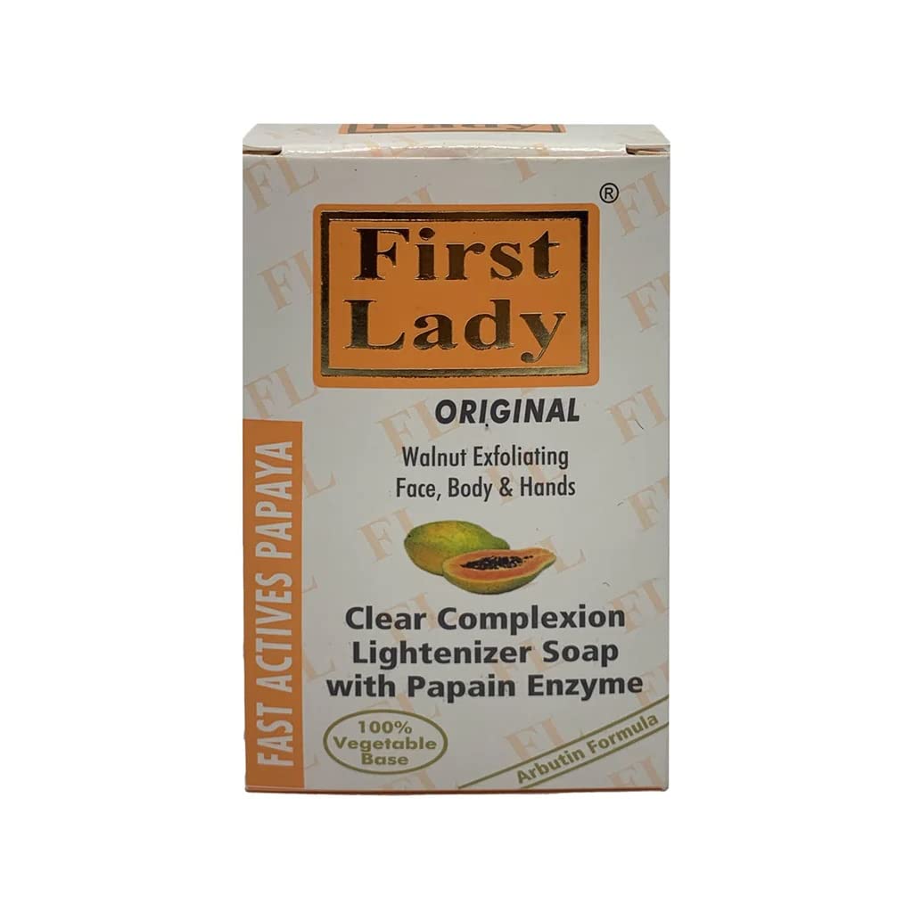 First Lady Papaya Clear Complexion Lightenizer Hand, Face & Body Soap 200g - Brightening & Exfoliating for dark spots, hyper pigmentation, melanin, melsama, glowing with Arbutin & Lactic Acid