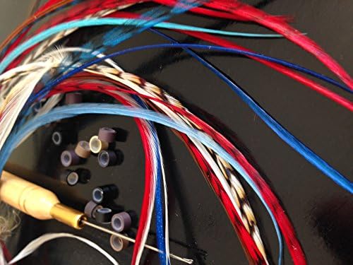 New 21 pcs Feather Hair Extensions Kit 10 100% Genuine rooster feathers grizzly and solid The 'Patriot Collection' by Exotic Feathers Bonus hook tool and beads included