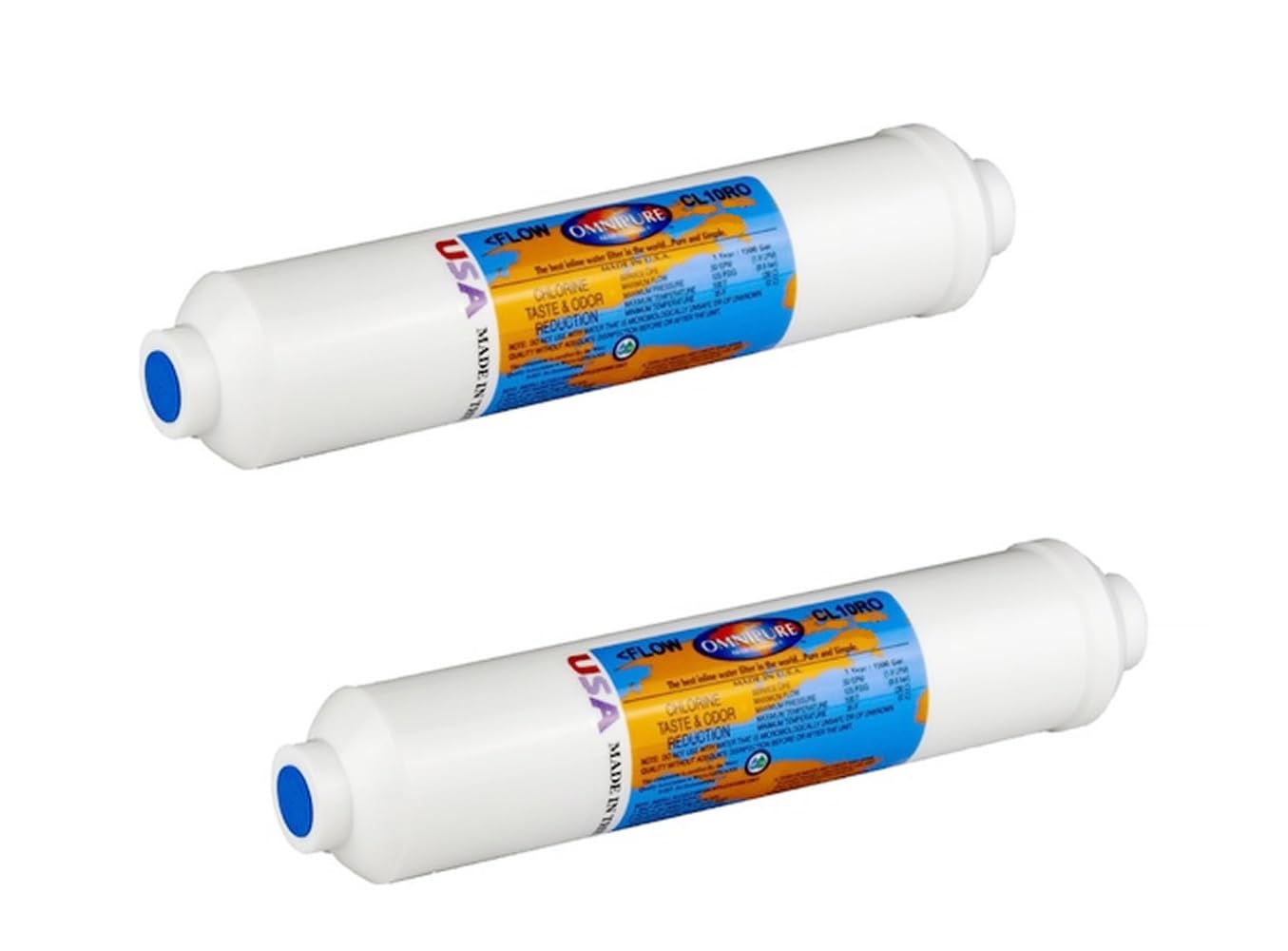 Photo 1 of IPW Industries Inc-Omnipure - (CL10ROT40-B) - 10" x 2" T40 GAC Acid Washed Coconut Carbon Inline Filter 1/4" FPT / 2 Pack