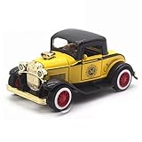 LW Vintage Cars Retro Style 1:32 Hard Top Vintage Cars Scale Diecast Car Model Collection Light&Sound (Yellow)