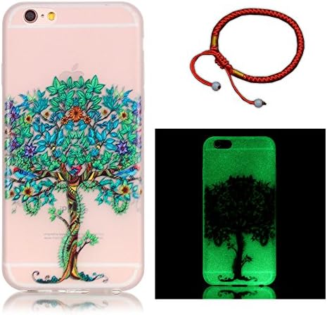 GOCDLJ iPhone 6 / 6S Soft TPU Case, Cover Night Luminous Glitter Flexible Silicone Gel Rubber Clear Slim Transparent Smart Phone Holder Shell Design Flower trees