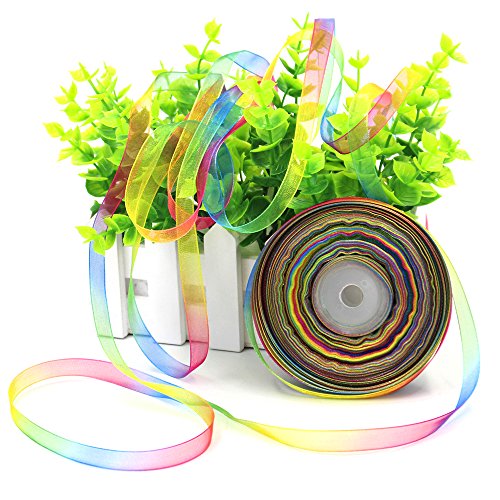 Md trade 60 Yards Rainbow Organza Ribbon Satin Ribbon for Gift Wrap, Wedding Decoration, Hair Bows - Thumbnail 4
