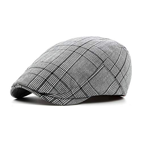 LANLEO Men's Herringbone Wool Tweed Gatsby Newsboy Hat Flat Lvy Cabbie Driving Golf Cap (Light Gray-02)