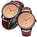 Wooden Couple Watch for Women Men 30M Waterproof Classic Quartz Analog Wrist Watches with Brown Leather (Dark Brown)