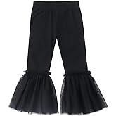 Noomelfish Girls Ruffle Leggings Tulle Bell Bottoms Flare Pants Trousers (3-10 Years)
