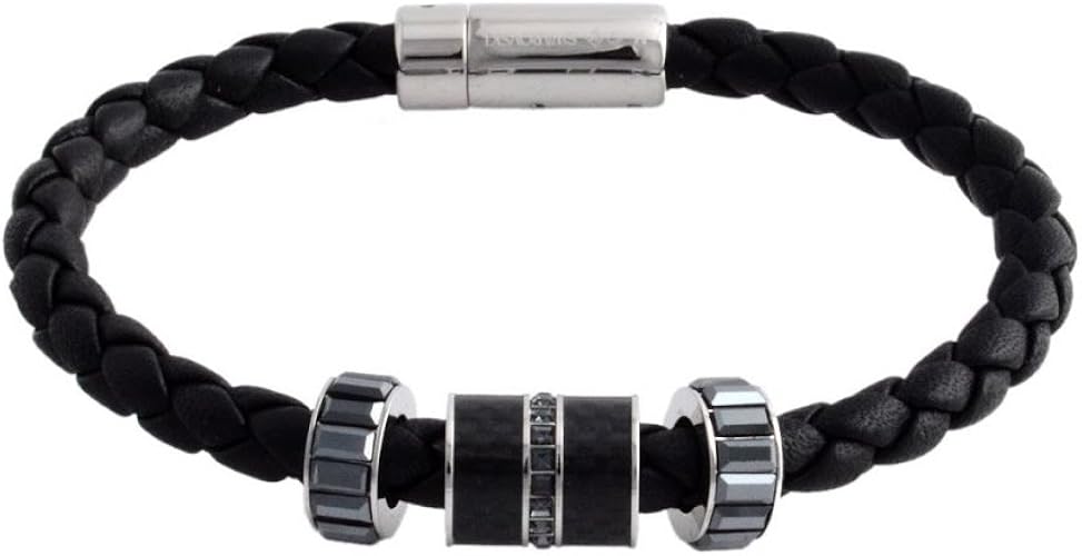 Amazon スワロフスキー Swarovski メンズコレクション Diagonal ジェットクリスタル 編み込みレザー ブレスレット Mサイズ 並行輸入品 ブレスレット 通販