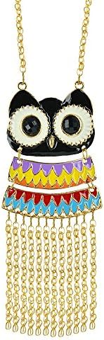 Twinkle Enamel Pendant Necklace - Opera Owl w/ Strings (Black)