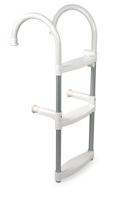 wellenshop Heckleiter Badeleiter Bootsleiter mit 3 Stufen. Aluminium. Besonders leicht und platzsparend verstaubar.