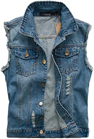 FL Men's Comfortable Motorcycle Slim Fit Blue Demin Jacket Sleeveless Vest (M)