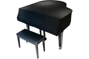 Waterproof Piano Cover with Bench Cover, Black, Elastic Fabric, for Baby Grand Piano 4'5"-5'6", Dust Protection, Stretchy Fit
