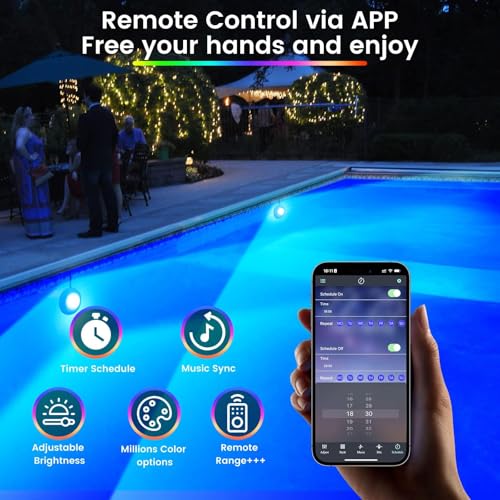 LyLmLe 20 W LED Lights for Pools, 12 V Smart LED Submersible Swimming Pool Lights with APP Control, Dimmable 800 lm, Timer, IP68 Waterproof Magnetic Piscinas Floodlight with 8 m Cable for Pools in Ground