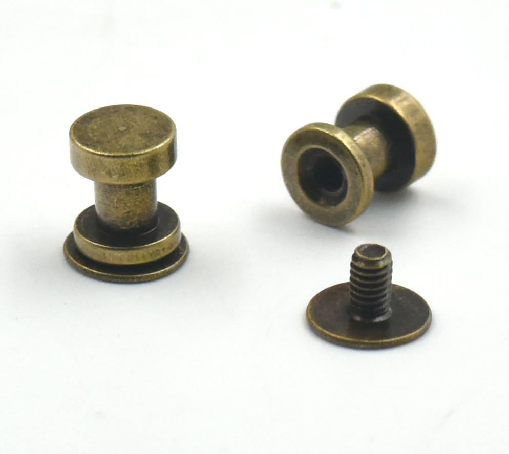 50 Sets 6x7mm Brass Head Button Stud Screwback For Rivet Leather Screw Chicago nail Bronze by Head Button Stud Screwback Chicago nail