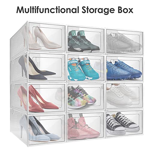 Clear Shoe Boxes Stackable Shoe Storage Boxes with Lids,12 Pack Shoe