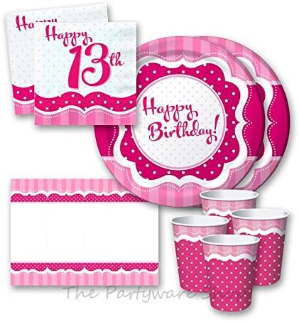 Perfectly Pink 13th Birthday Party Tableware Pack for 16 by The Partyware Shop