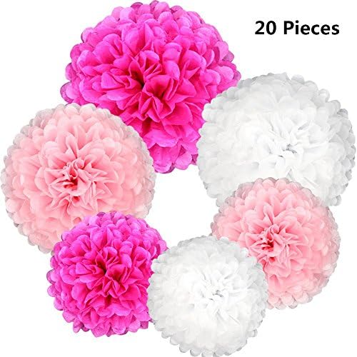 Tissue Paper Flowers, G2PLAY 20 PCs Pom Poms Flower Balls Craft Pom Poms Decorating for Wedding Party Festival Outdoor Decoration ( 4 Colors)