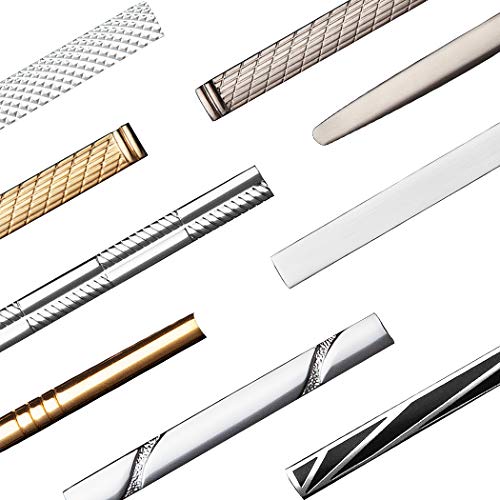 WEWINK PLUS 9 Pcs Tie Clips Set for Men Tie Bar Pinch Clip Set for Regular Ties Necktie Wedding Business with Gift Box (9 pcs Style C with Gift Box) - Thumbnail 3