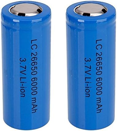 Ponnky 2 PCS 26650 3.7V 6000mah Rechargeable Batteries Li-ion Battery for Flashlight Electric Tools Electric Bicycles Electric Vehicles Blue 2-Pack