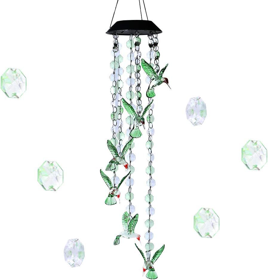 ZONYEO Changing Color Hummingbird+Bead Wind Chime, Spiral Spinner Windchime Portable Outdoor Decorative Romantic Windbell Light for Patio, Deck, Yard, Garden, Home, Pathway