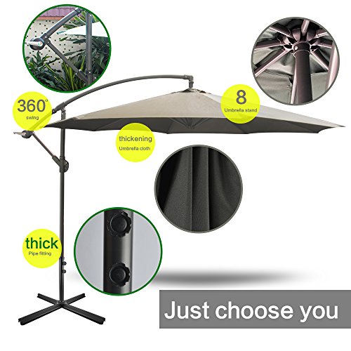 Yongtong Offset 10 Ft Patio Umbrella, Adjustable Cantilever Hanging Outdoor Umbrellas, with Cross Buttom Base and Crank, Market Sun Shade UV Resistant Umbrellas for Cafe, Beach (Tan) - Thumbnail 3