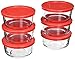 Pyrex 7200 2 Cup Clear Glass Storage Bowl with 7200-PC Red Plastic Lid, Made in USA - 6 Pack Made in the USA