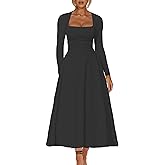 Kaximil Women's Long Sleeve Square Neck Corset A Line Maxi Dress Ruffle Flowy Formal Long Dresses