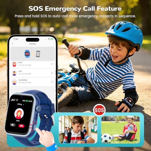 SWGOTA Children's Smartwatch, Children's Smartwatch with 4G Video Call/GPS, Voice Chat/School Mode/Whatsapp/WiFi/SMS/SOS/Pedometer/5 Sports Modes, IP68 Waterproof Gift for Girls Boys, Blue