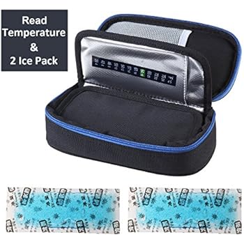 Parateck Oxford Fabric Medical Travel Cooler Bag Insulin Cooling Case with 2 Ice Packs for Diabetics Medication Cool (Black)