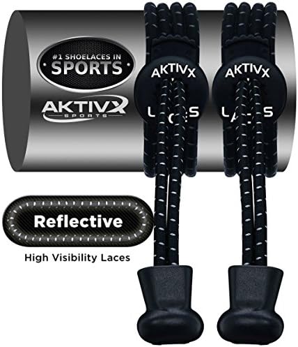 AKTIVX SPORTS LACES - No Tie Elastic Shoelaces that Lock, Replacement Running Shoe Laces for Men, Women,Adults, Seniors &amp; Kids Sneakers, Cleats, Boots-Available in Multiple Colors (Black Reflective)