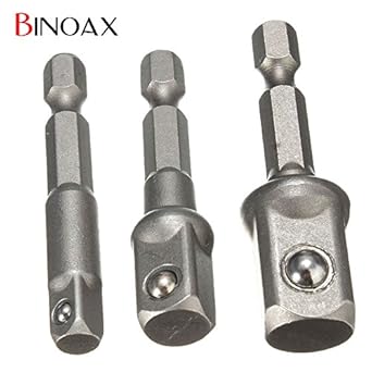 Generic Binoax 3 Piece Chrome Vanadium Steel Socket Adapter Set Hex Shank 1/4, 3/8, 1/2 Extension Drill Bits Bar Power Tools