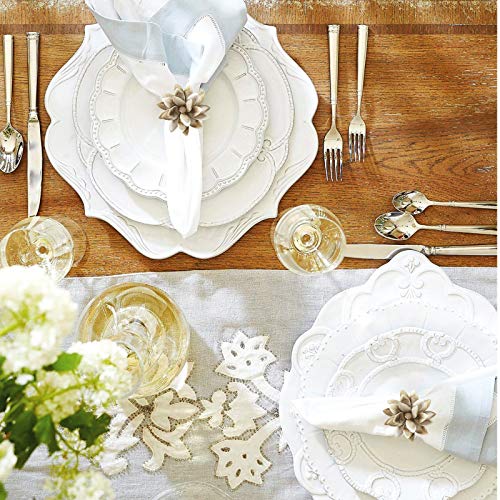 Napkin Rings Serviette Holder, Set of 4 Metal Napkin Ring, Holiday Table Decor for Valentine\'s Day, Wedding, Birthday Party, Thanksgiving Day, Christmas Day,Dining Table Decoration (Stone Flower)