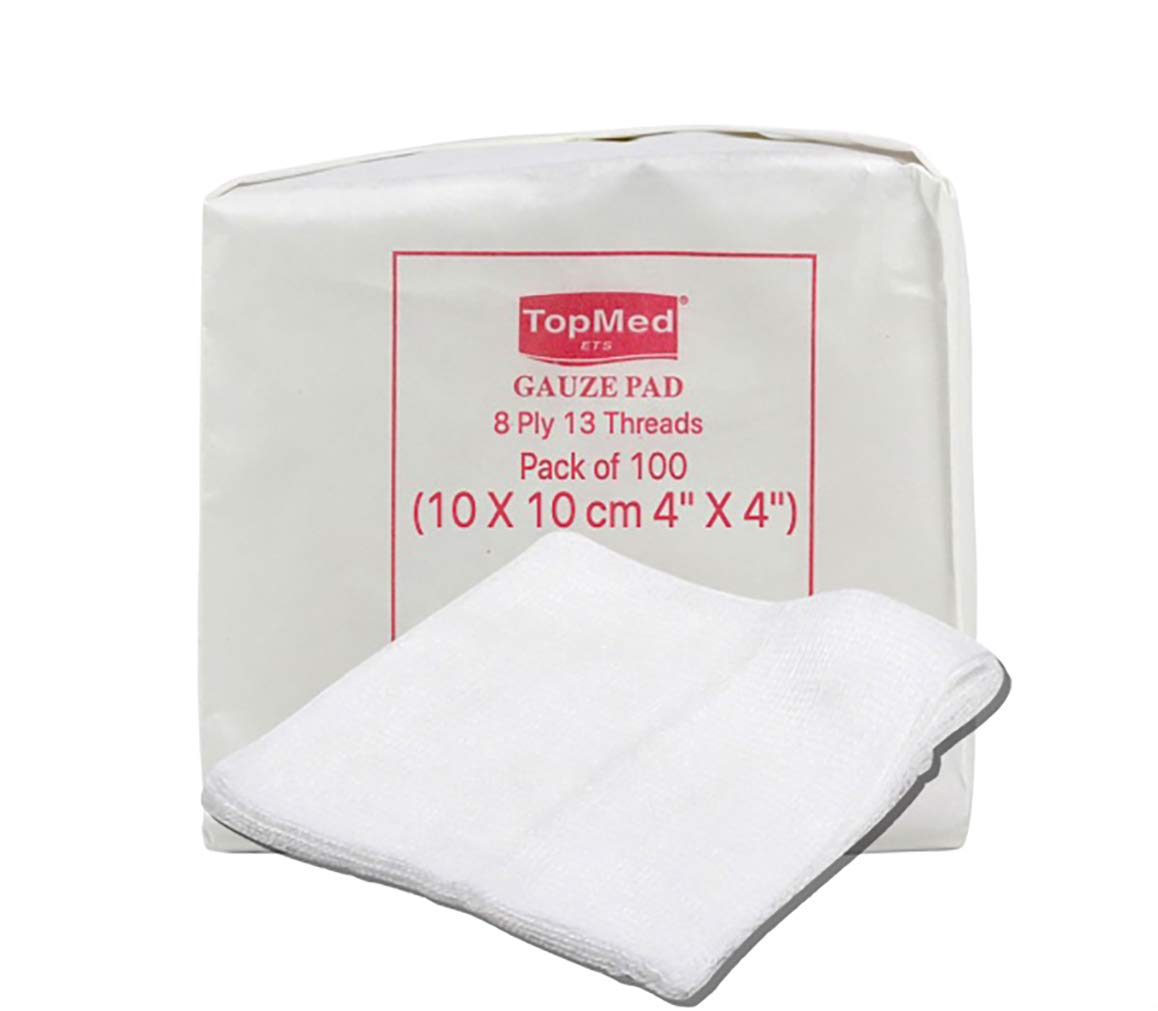 TOPMED ETS Cotton Gauze Swabs, Cheese Cloth Non-Sterile, White, 8 Ply 13 Threads, Pack of 100, 10 X 10 CM 4" X 4"