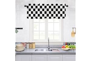 Ohocut Checkered Kitchen Valances for Windows, Cute Retro Checkerboard Valance Curtains, Short Window Treatment for Living Room, Bedroom, Bathroom, Rod Pocket Topper Curtains (Black and White)