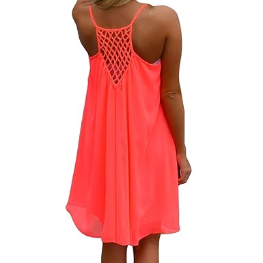 Juleya 9 Farben Damen Chiffon Strandkleid Solide Sommerkleid Frauen Ärmellos Strand Kleid Boho Halter Beiläufig Lose Tunika B