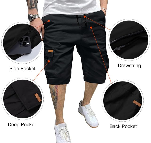 JMIERR Men's Cargo Shorts Casual Drawstring Stretch Shorts with Pockets Relaxed Fit Twill Golf Beach Shorts