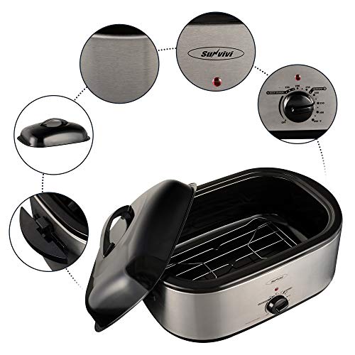 20 Quart Electric Roaster Oven, Turkey Roaster Electric Roaster Oven Buffet with Self-Basting Lid Removable Pan, Full-Range Temperature Control Cool-Touch Handles, Silver