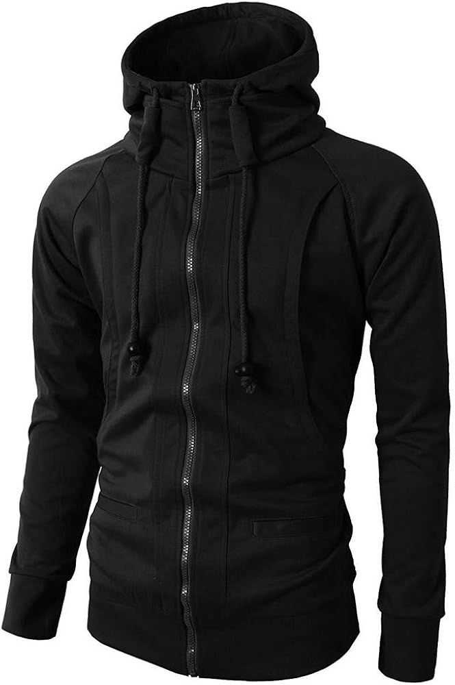 DIOMOR Mens Casual Basic Full Zip Sweatshirt Hooded Jacket with Pocket Fashion Hoodie Coat Thermal Pullover Outerwear at  Men’s Clothing store