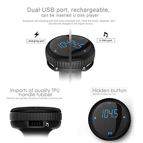 Favoto Bluetooth FM Transmitter with Smart Car Locator Radio Transmitter with AUX Wireless In-car Audio Adapter Transmitter MP3 Player Dual USB Fast Charger Handsfree Call GPS 【Fast Find Car】