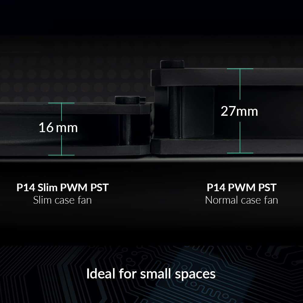 ARCTIC P14 Slim PWM PST - PC Fan, 140mm Case Fan, with PWM Sharing Technology (PST), Pressure-optimised, Quiet Motor, Computer, Extra Slim, 150–1800 RPM - Black