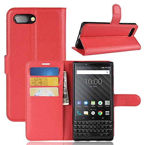 BlackBerry KEY2 Case CJ Sunshine Stand Feature Flip Wallet Cover/with Credit Card Slots/Magnetic Closure Cover for BlackBerry KEY2 Phone Protective Case (Red)